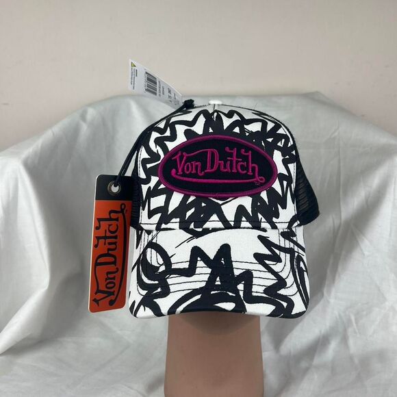 Von Dutch All Over Graffiti Trucker Hat - Black/White Y2K - Picture 1 of 6